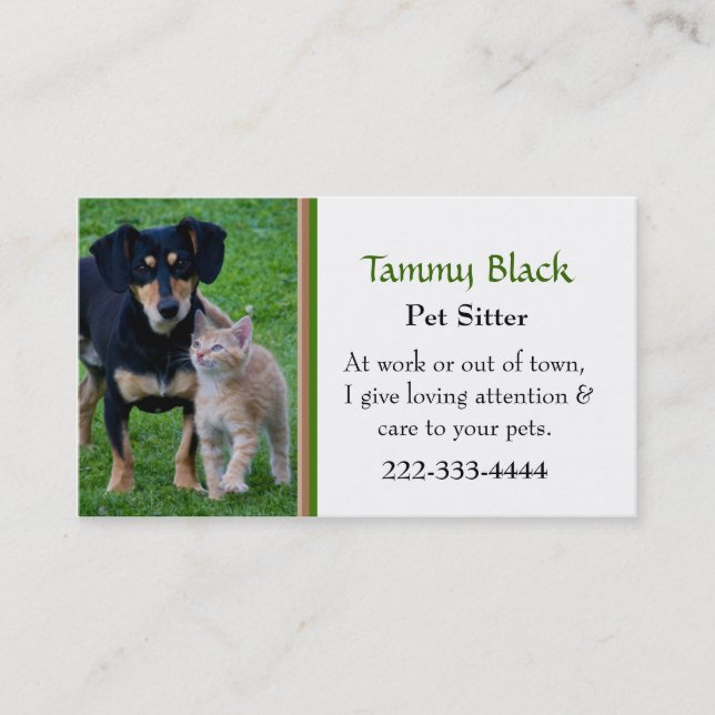 Cute Dog & Cat Photo Pet Care Business Card (Front)
