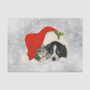 Cute Dog Cat Santa Cap Christmas Tissue Paper