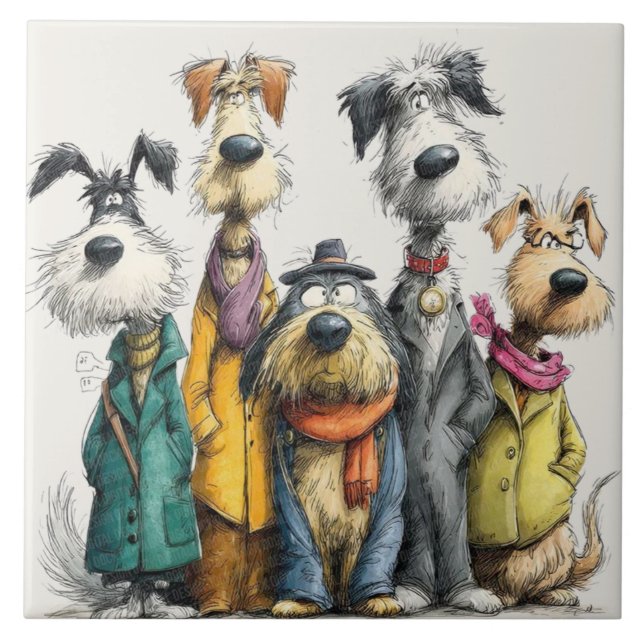 Cute dog characters ceramic tile (Front)