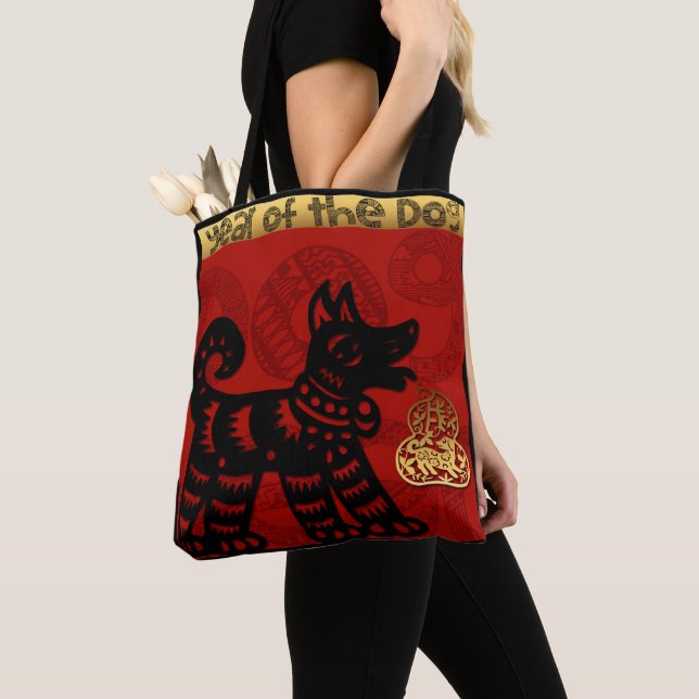 Cute Dog Chinese Year Zodiac Birthday Tote Bag (Close Up)