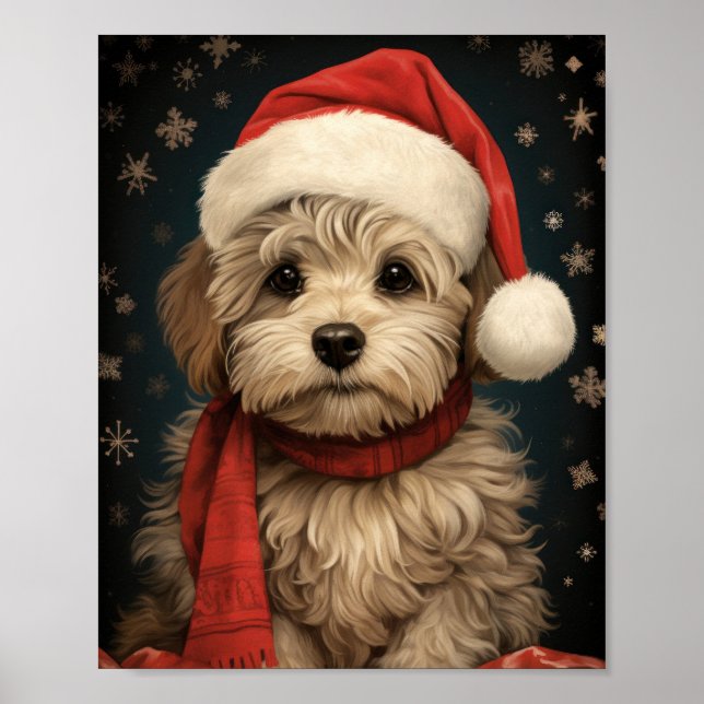 Cute Dog Christmas Art: Adorable Holiday Pup Poster (Front)
