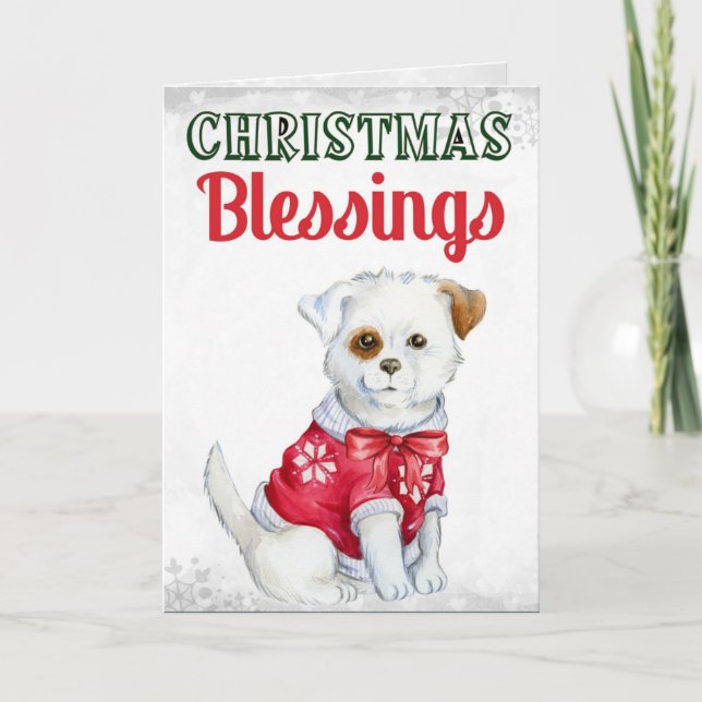 Cute Dog Christmas Blessings Card (Front)