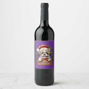 Cute Dog Christmas Ornament - Merry Christmas Wine Label
