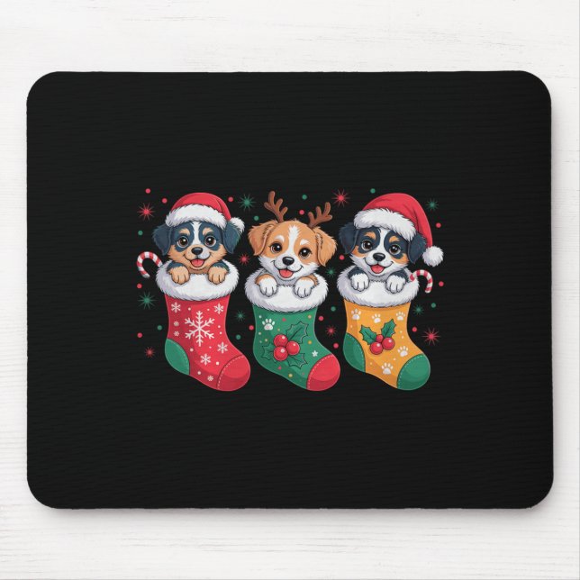 Cute Dog Christmas Pajama Santa Hat Xmas Men Women Mouse Pad (Front)