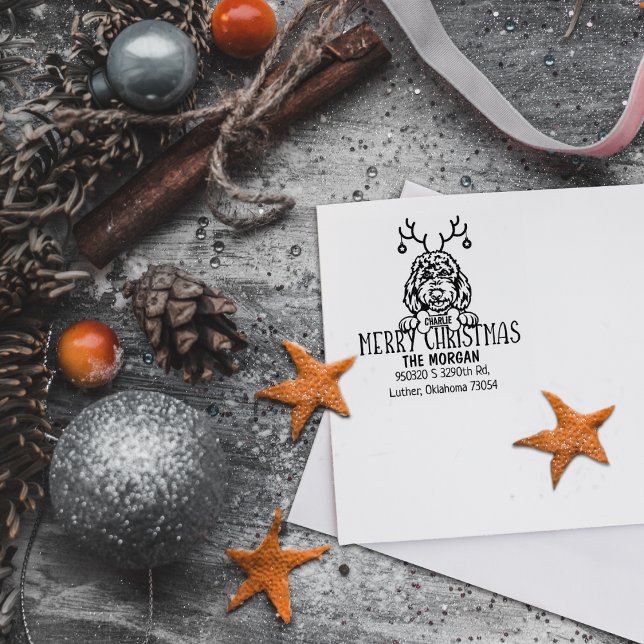 Cute Dog Christmas Return Address Rubber Stamp (Creator Uploaded)