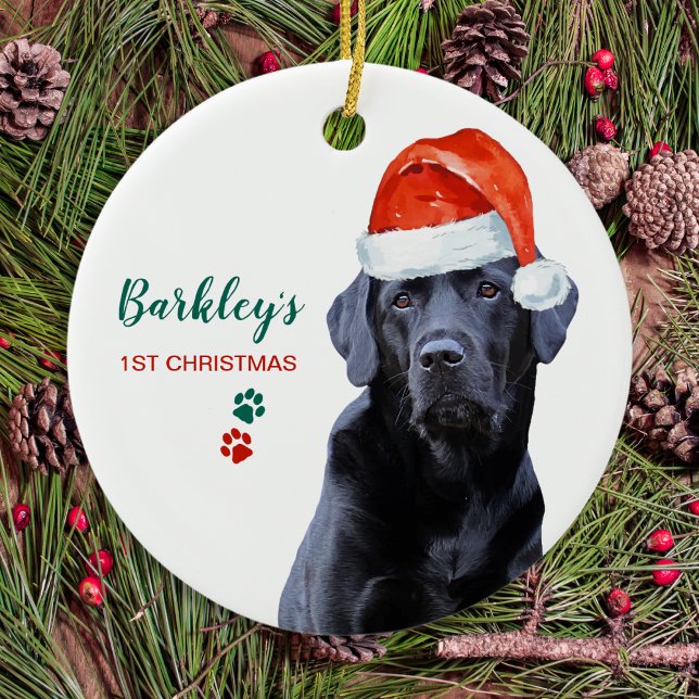 Cute Dog Christmas Santa Dog Pet Black Labrador Ceramic Ornament (Creator Uploaded)