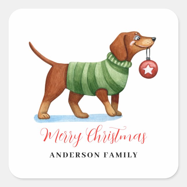 Cute Dog Christmas Square Sticker (Front)
