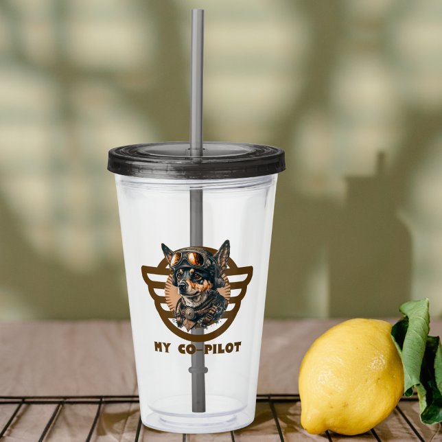Cute Dog Co-pilot, Cool Pet Animal, Aviation Acrylic Tumbler (Creator Uploaded)