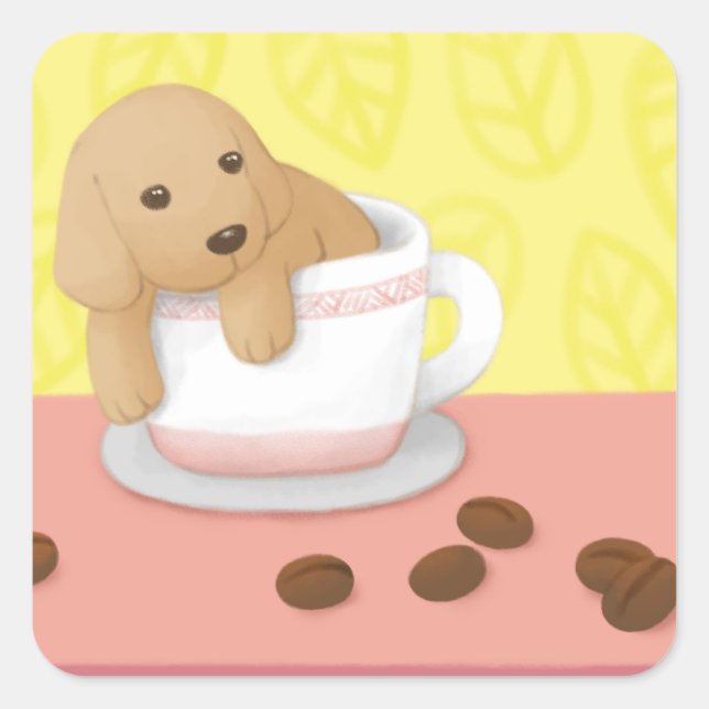 Cute Dog & Coffee Beans Illustration Art Square Sticker (Front)