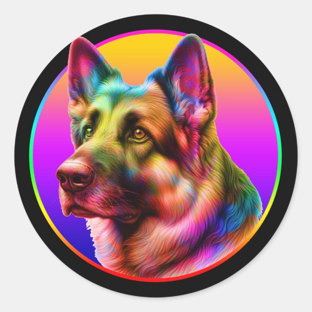 CUTE DOG COLORFUL RAINBOW CLASSIC ROUND STICKER (Front)