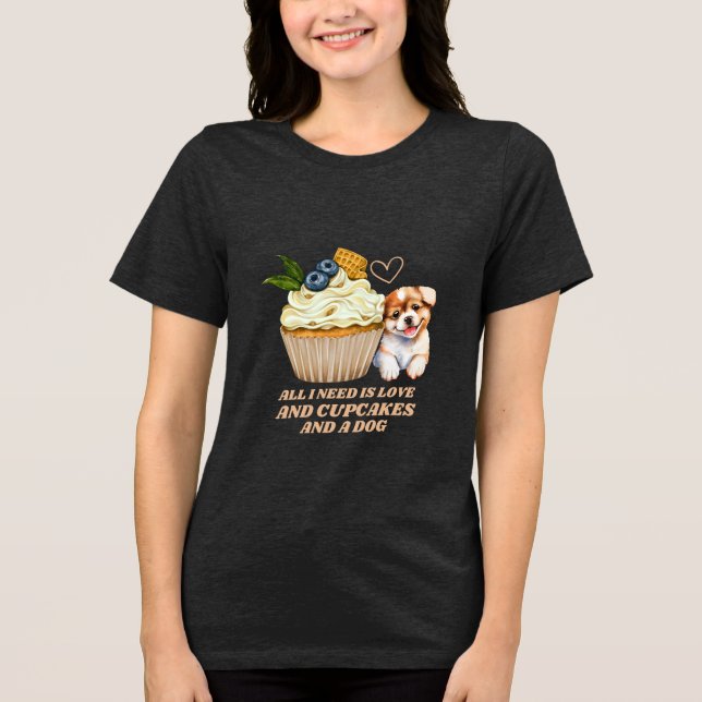 Cute Dog Cupcake Lover Gift Tee (Front)