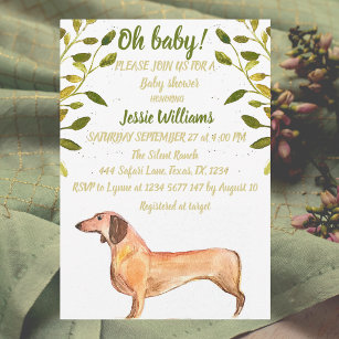 Cute Dog Dachshund Floral Green Weiner Baby Shower Invitation
