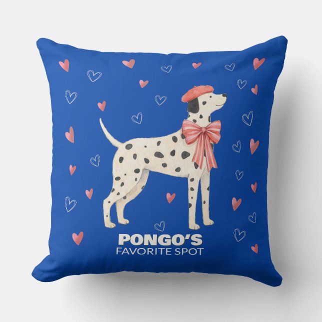 Cute Dog Dalmatian Bow Heart Cobalt Blue Pillow (Front)