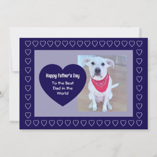 Cute Dog Dark Blue One Photo Heart Father's Day Holiday Card