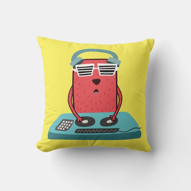 Cute Dog Dj vibing illustration Cushion (Front)