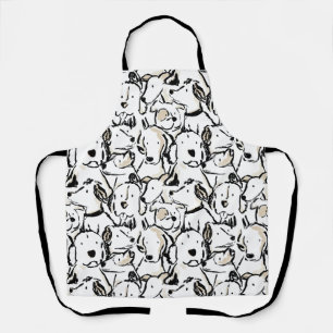 Cute Dog Doodle Pet Sketch - Black and White Puppy Apron