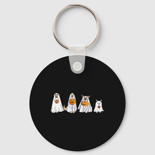 Cute Dog Dressed as Ghost Halloween Fun Boo Key Ring (Front)
