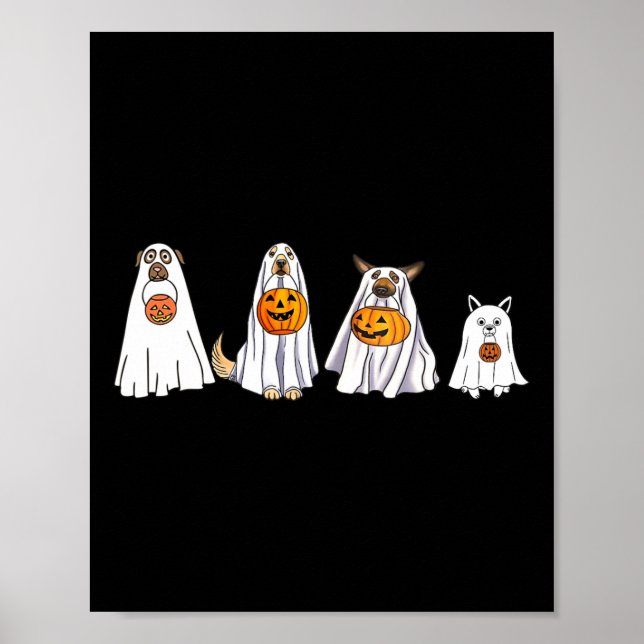 Cute Dog Dressed as Ghost Halloween Fun Boo Poster (Front)