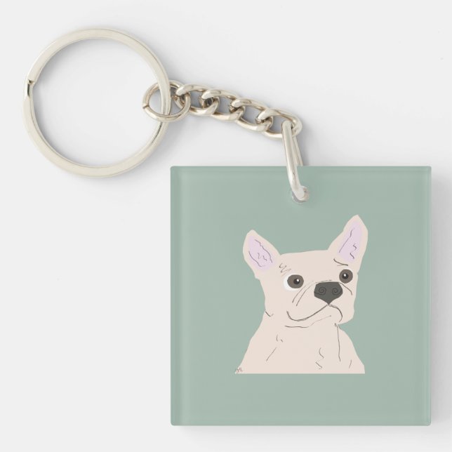 Cute Dog, Dusty Blue Key Ring (Front)