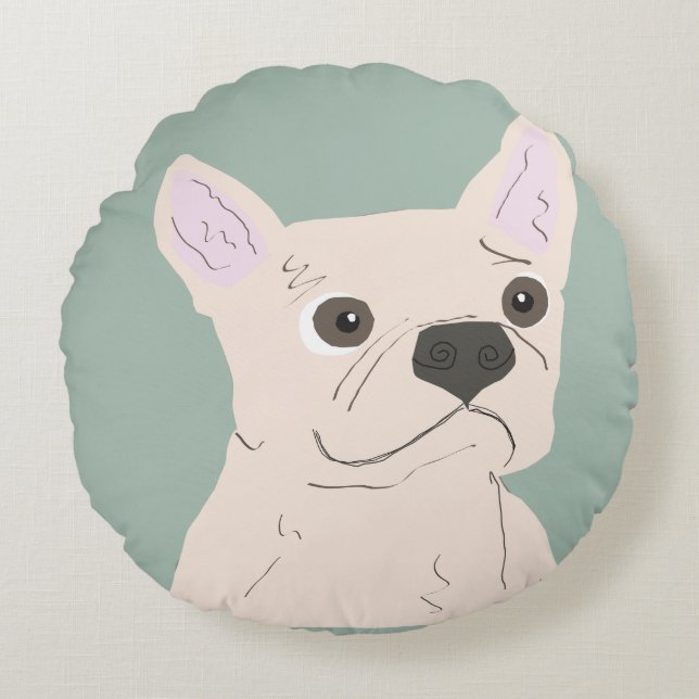 Cute Dog, Dusty Blue Round Cushion (Front)