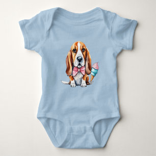 Cute dog eating ice cream  baby bodysuit