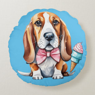 Cute dog eating ice cream round cushion