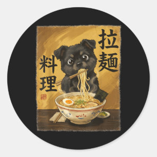 Cute Dog Eating Ramen Noodles Funny Japan Kawaii Classic Round Sticker