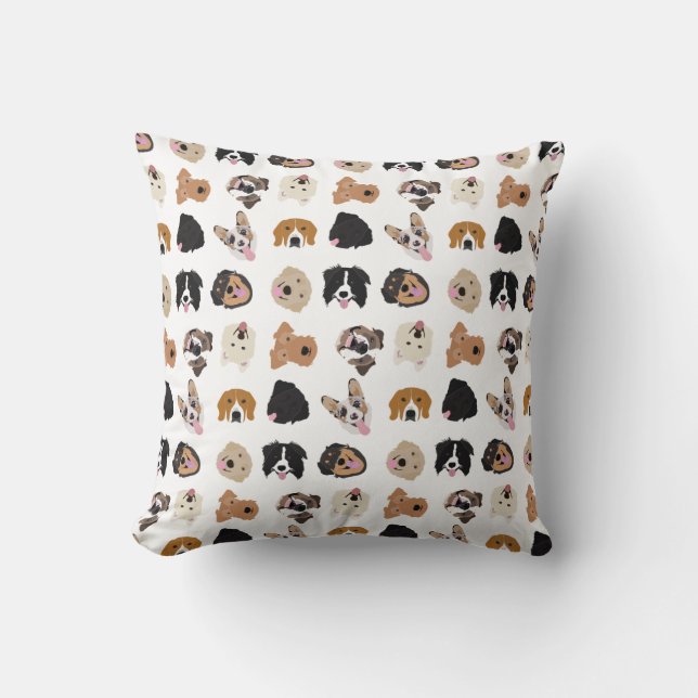 Cute Dog Face Illustration Pattern Cushion (Front)