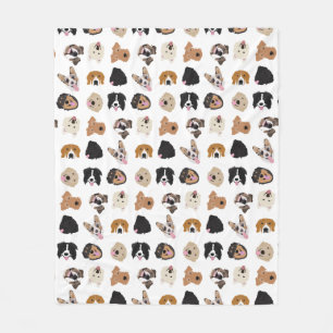 Cute Dog Face Illustration Pattern Fleece Blanket