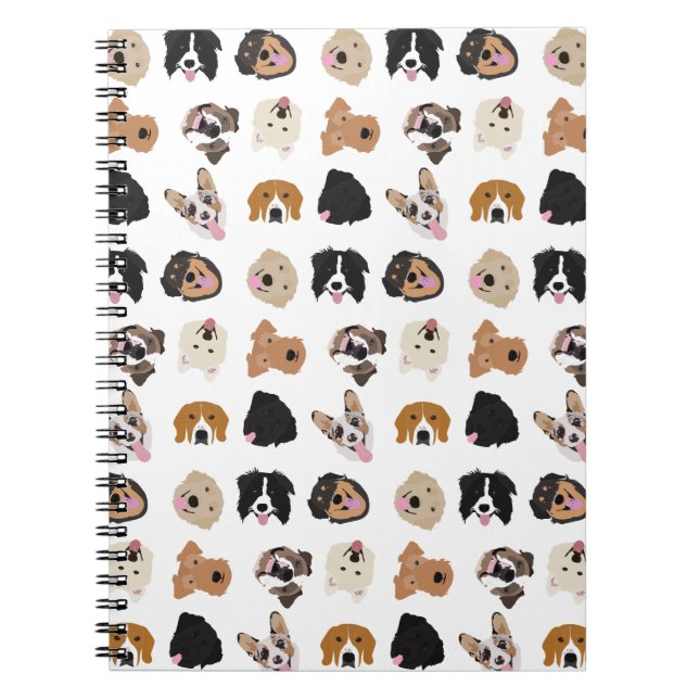Cute Dog Face Illustration Pattern Notebook (Front)