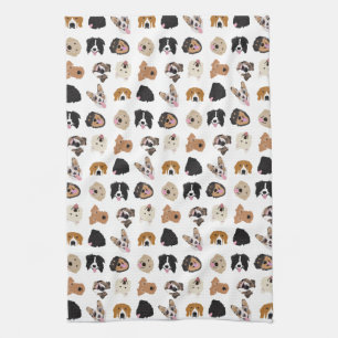 Cute Dog Face Illustration Pattern Tea Towel