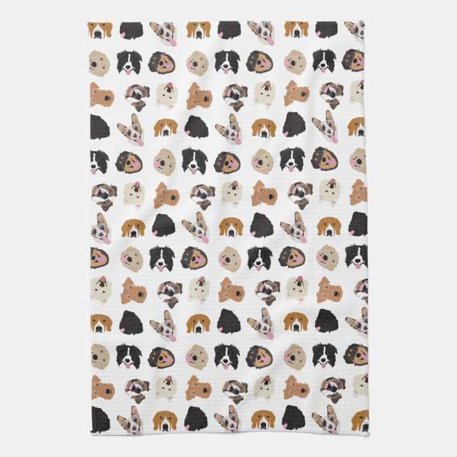 Cute Dog Face Illustration Pattern Tea Towel (Vertical)