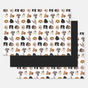 Cute Dog Face Illustration Pattern Wrapping Paper Sheet