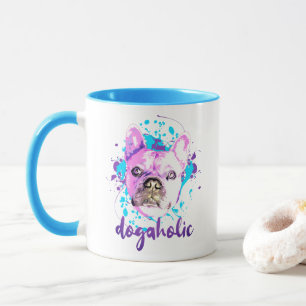 Cute Dog Face Pink Blue Dogaholic Mug