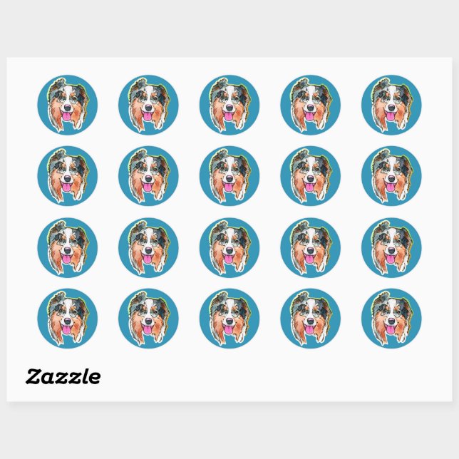 Cute Dog Face Watercolor Classic Round Sticker (Sheet)