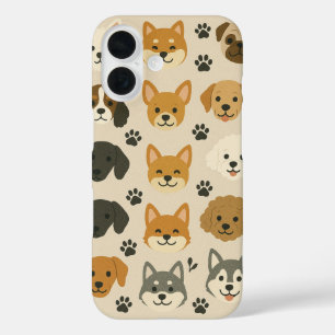 Cute Dog Faces & Paw Prints Pattern Phone Case