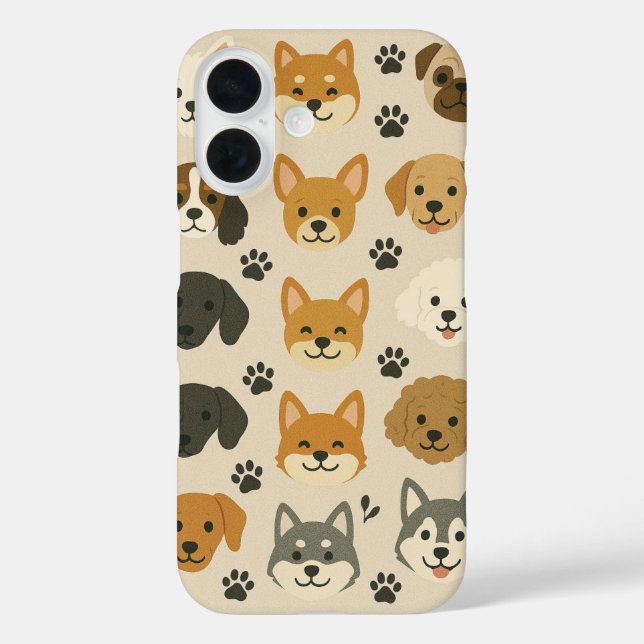 Cute Dog Faces & Paw Prints Pattern Phone Case (Back)