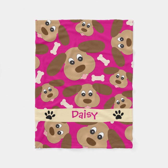 Cute Dog Faces Personalised Dog Fleece Blanket (Front)
