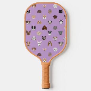 Cute Dog Faces Purple Pickleball Paddle