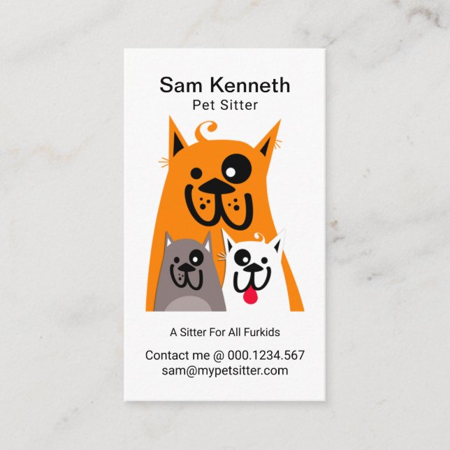 Cute Dog Family Pet Sitter Business Card (Front)