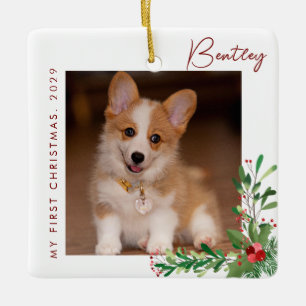 Cute Dog First Christmas Photo Ceramic Ornament