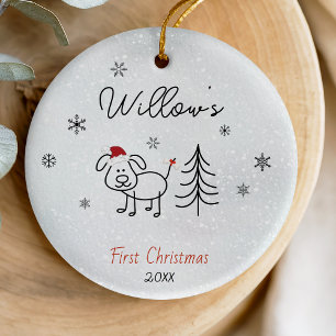 Cute dog first Christmas tree snowflakes Ceramic Ornament