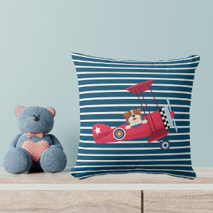 Cute dog flying red Aeroplane,Baby Boy Nursery Cushion