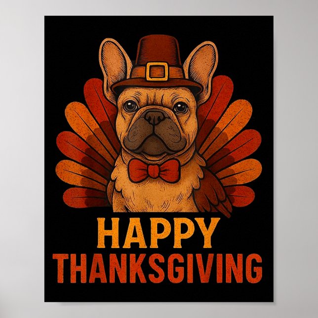 Cute Dog Frenchie Happy Thanksgiving Kids Teen Gir Poster (Front)