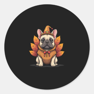 Cute Dog Frenchie Thanksgiving Kids Teen Girl Boy Classic Round Sticker