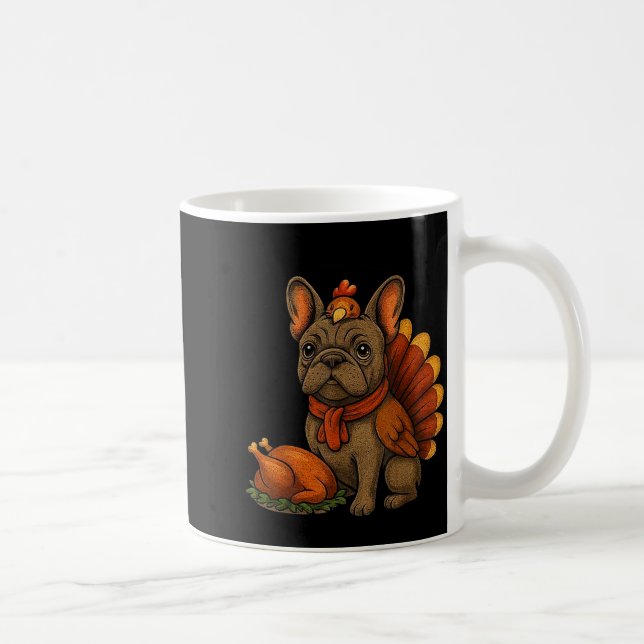 Cute Dog Frenchie Thanksgiving Kids Teen Girl Boy  Coffee Mug (Right)