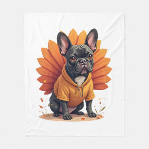 Cute Dog Frenchie Thanksgiving Kids Teen Girl Boy Fleece Blanket