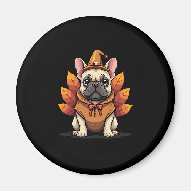 Cute Dog Frenchie Thanksgiving Kids Teen Girl Boy  Magnet (Front)