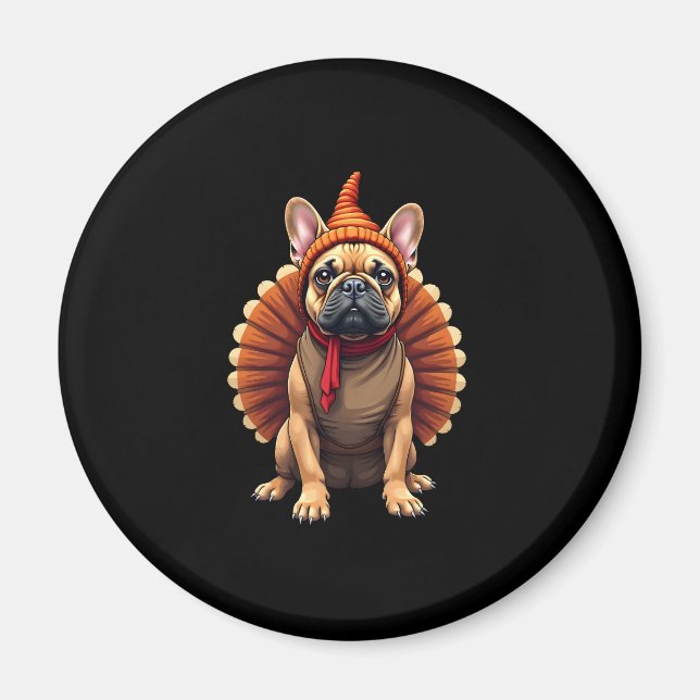 Cute Dog Frenchie Thanksgiving Kids Teen Girl Boy  Magnet (Front)