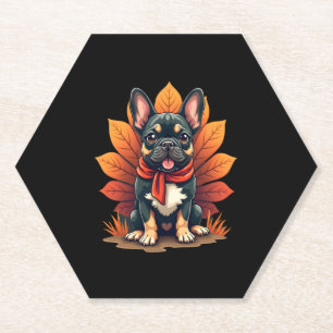 Cute Dog Frenchie Thanksgiving Kids Teen Girl Boy Paper Coaster